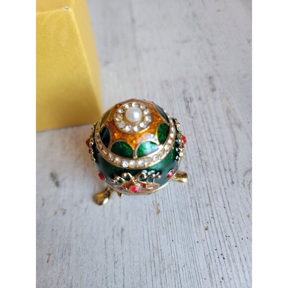Miniature egg Green trinket box Easter rhinestone home decor unique - Picture 3 of 9
